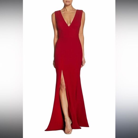 Dress The Population Sandro Mermaid Gown With Slit in Large Poppy Red, NWT - Picture 1 of 14